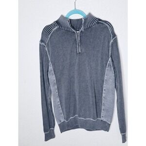 BKE Sweater Mens XL Blue Gray Quarter Zip Pullover Cotton Ribbed Knit
